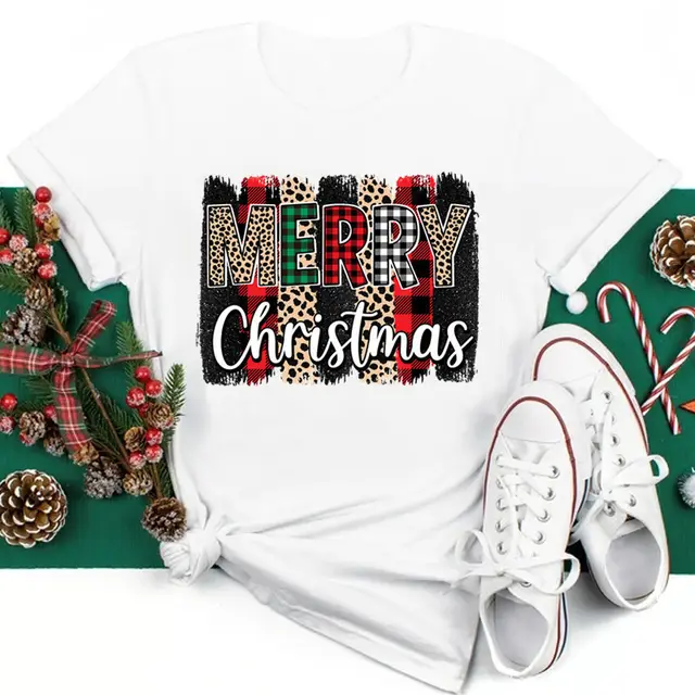 New Year Christmas Plus Size Round Neck Short Sleeve T shirt Eg1454 - Shop at LoveMi