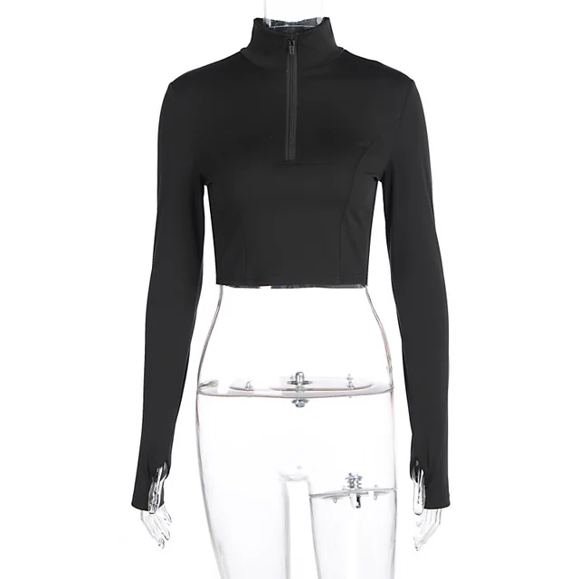 Women's Long sleeved Tight Turtleneck Cropped T shirt Black - Shop at LoveMi