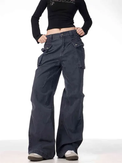 Fall Winter Overalls American Retro Washed Dark Gray - Shop at LoveMi