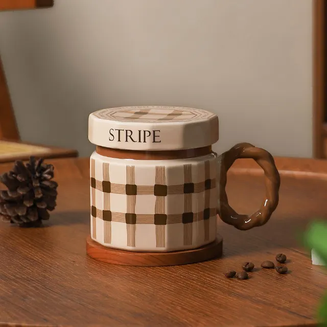 Creative Retro Ceramic Mug Light Luxury Gift Retro Cup Cloth Plaid - Shop at LoveMi