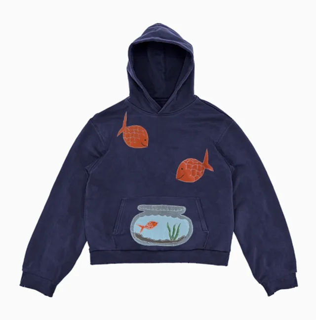 Goldfish Patchwork Versatile Trendy Street Hooded Sweatshirt Blue - Shop at LoveMi