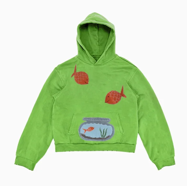 Goldfish Patchwork Versatile Trendy Street Hooded Sweatshirt Green - Shop at LoveMi