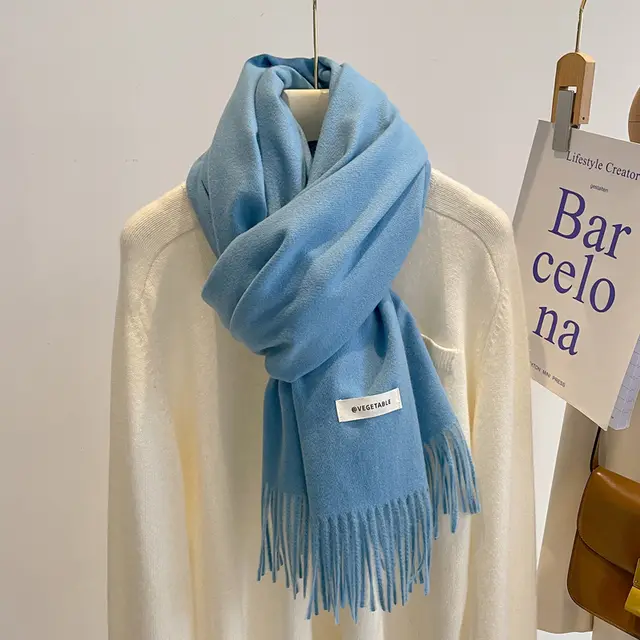 Women's Solid Color Scarf Winter All matching High grade Shawl 31 Ocean Blue - Shop at LoveMi