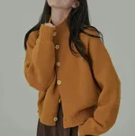 Autumn And Winter High-grade Loose Short Idle Style Solid Color Knitted Cardigan - Orange