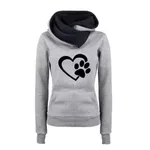 Women's Sweater Hoodie Pullover Cat's Paw Love Heart - Gray