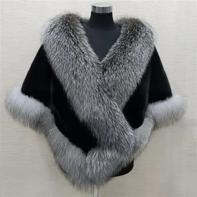 Imitated Mink Fox Fur Cape Coat Plus sized Dress Shawl Gray Black - Shop at LoveMi