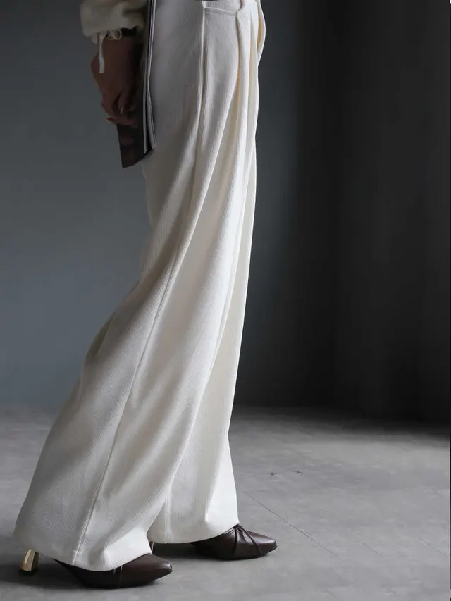 Corduroy Draping All match Wide Leg Pants High Waist Straight Casual Apricot White Regular - Shop at LoveMi