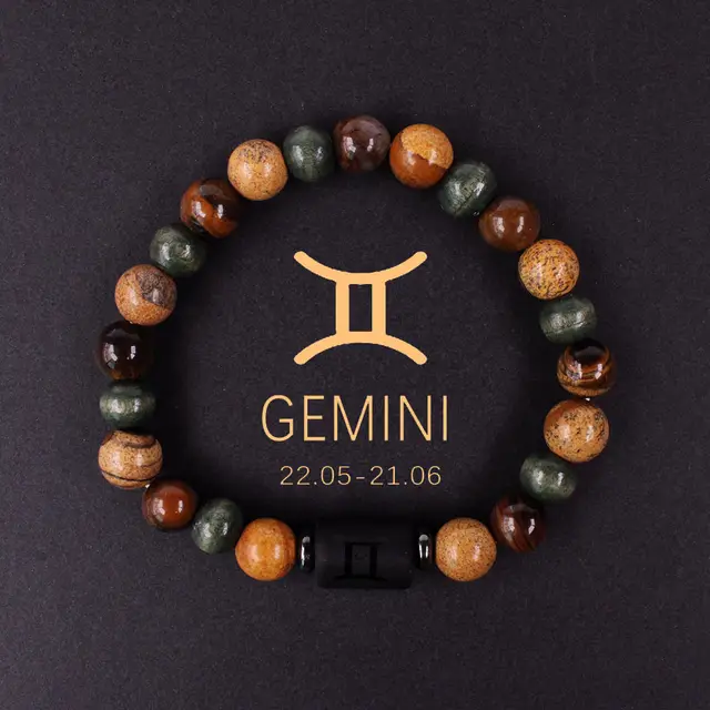 Twelve Constellation Couple Bracelet Tigereye Handmade Bracelet Shooter Gemini - Shop at LoveMi