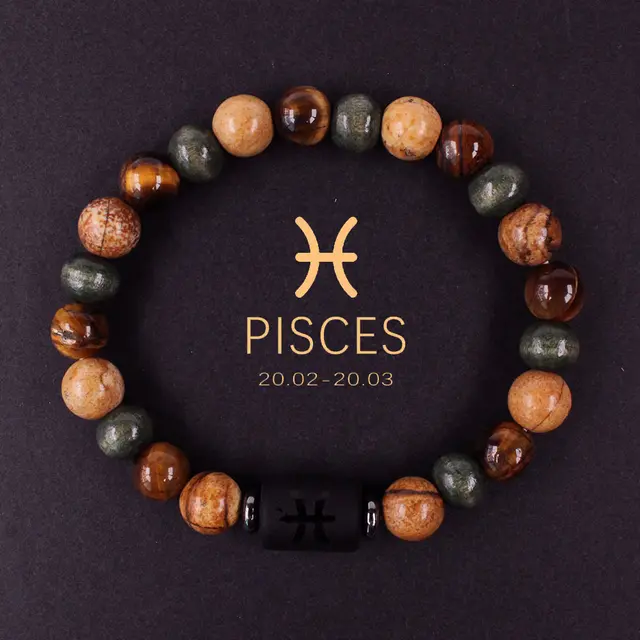 Twelve Constellation Couple Bracelet Tigereye Handmade Bracelet Shooter Pisces - Shop at LoveMi