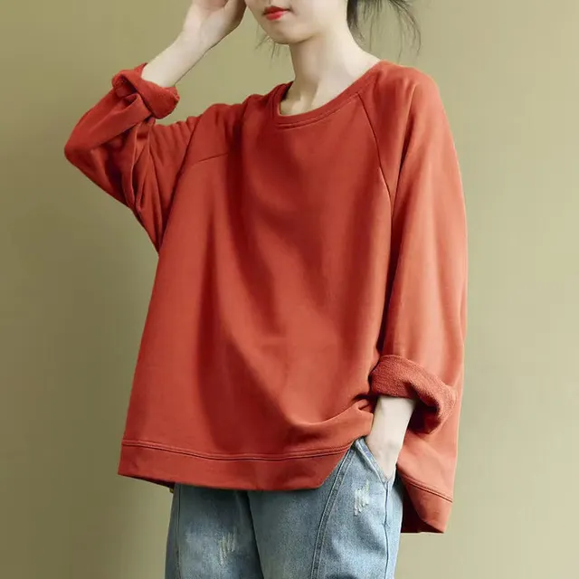 Casual Loose fitting Plus Size Pullover Women Orange Red - Shop at LoveMi