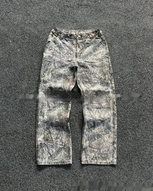 Women's Stylish Loose Plus Size Straight Jeans Camouflage Branches - Shop at LoveMi