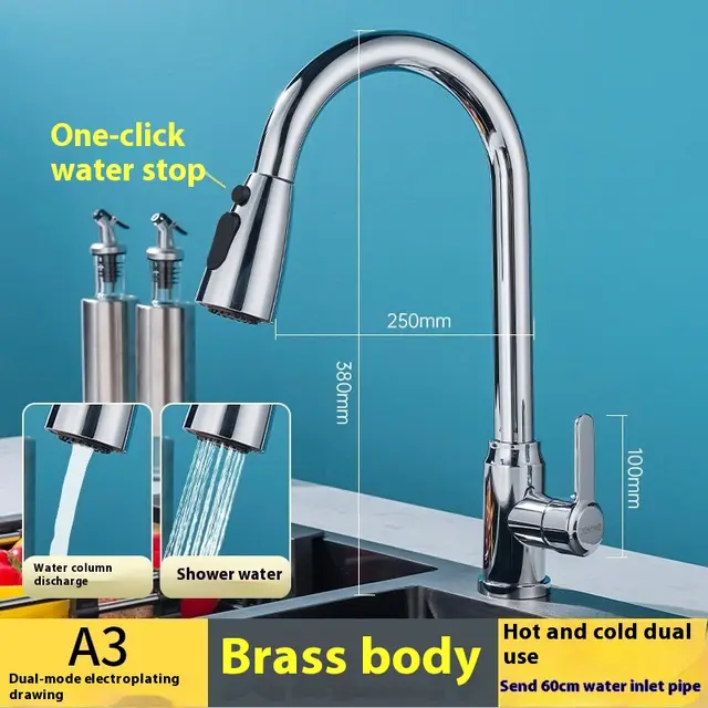 Black Rotatable Retractable Splash Proof Faucet A3 Brass X Water Stop Key - Shop at LoveMi