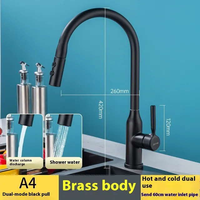 Black Rotatable Retractable Splash Proof Faucet A4 Brass Black - Shop at LoveMi