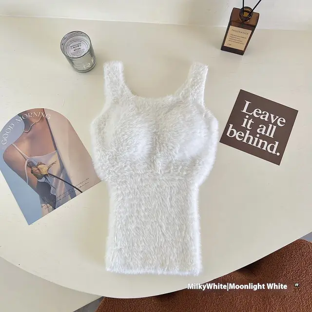 Fleece lined Thickened Fleece Camisole Thermal Vest White Long - Shop at LoveMi