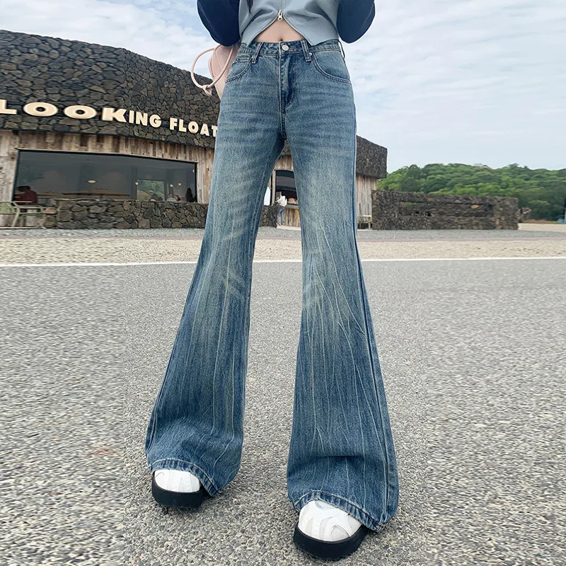 American Retro Bell bottom Pants Spring Slim fitting All matching Blue Lengthened - Shop at LoveMi