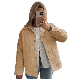 Casual Stripes Compressed Cotton Loose Versatile Coat - Khaki