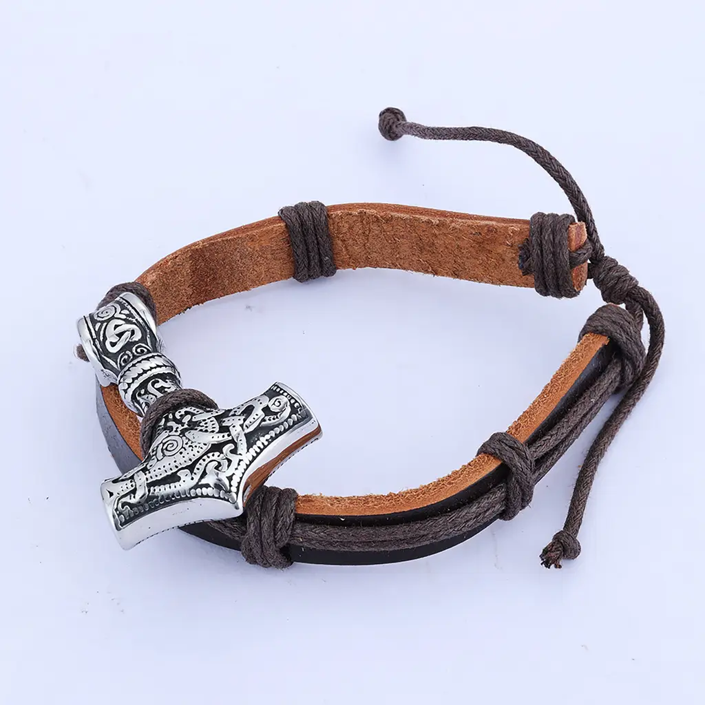Stainless Steel Retro Style Leather Cord Bracelet - As Shown In Figure F0506