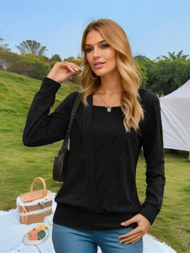 Casual Loose Stitching Long Sleeve T shirt Women Black - Shop at LoveMi