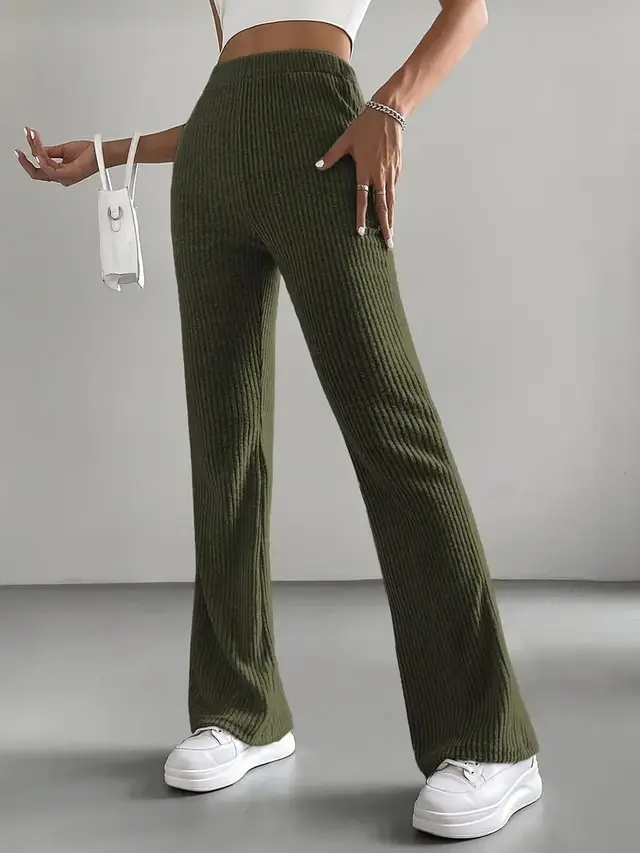 Bell bottom Pants Women's Fashion Solid Color Casual Pants Army Green - Shop at LoveMi