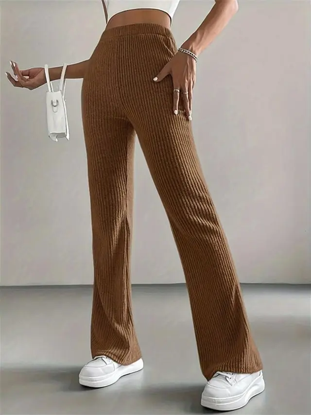 Bell bottom Pants Women's Fashion Solid Color Casual Pants Khaki - Shop at LoveMi