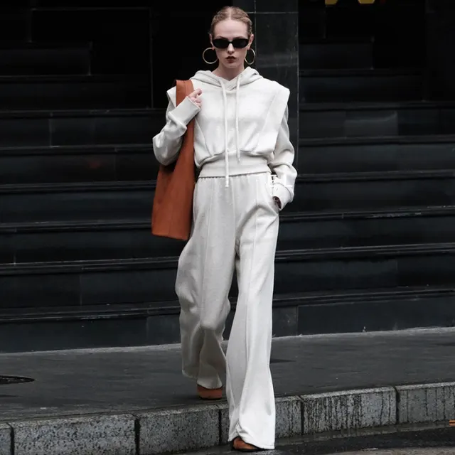 Hooded Sweater Fashionable Wide Leg Pants Two piece Set - Shop at LoveMi