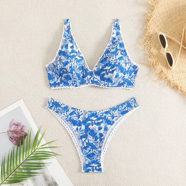 Women's New Printed Split Swimsuit Summer Blue 0 - Shop at LoveMi