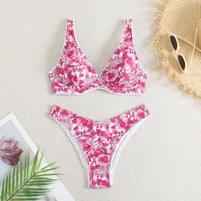 Women's New Printed Split Swimsuit Summer Rose Red - Shop at LoveMi