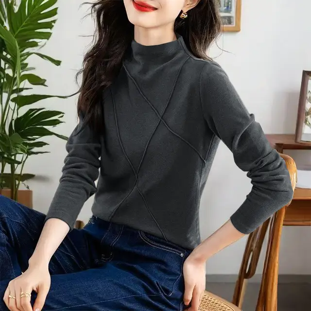 Half Turtleneck Bottoming Shirt Women's Gray - Shop at LoveMi