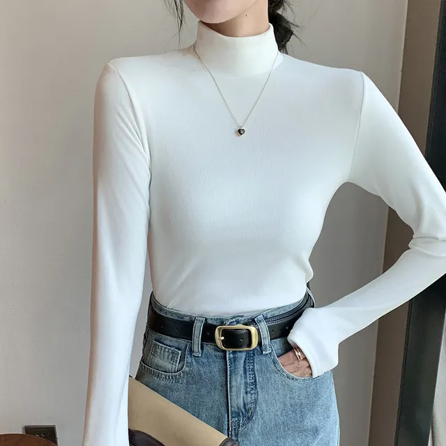 Half Turtleneck Double sided Dralon Bottoming Shirt For Women Spring And Autumn White - Shop at LoveMi
