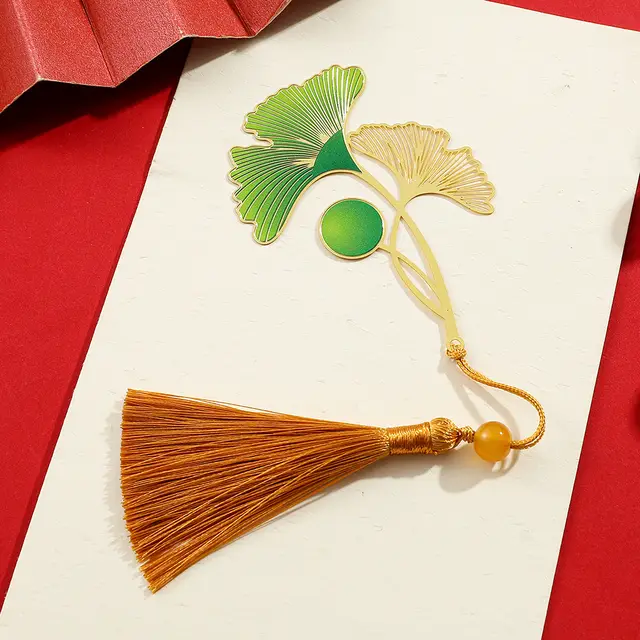Metal Plant Leaf Vein Bookmark Complex Classical Art Hollow Four Seasons Plant Ancient Style Ginkgo Leaf Tassel Style - Shop at LoveMi