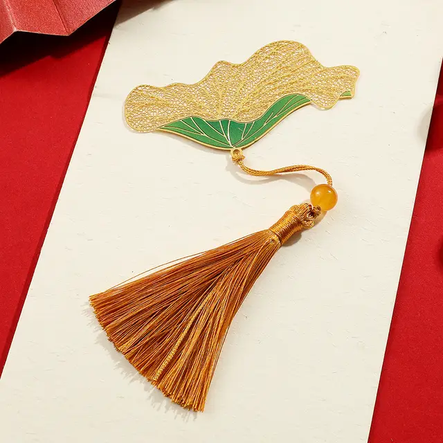 Metal Plant Leaf Vein Bookmark Complex Classical Art Hollow Four Seasons Plant Ancient Style Lotus Leaf Tassel - Shop at LoveMi