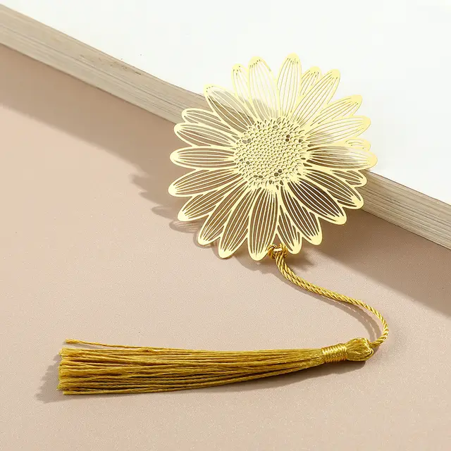 Metal Plant Leaf Vein Bookmark Complex Classical Art Hollow Four Seasons Plant Ancient Style Sunflower Gold - Shop at LoveMi