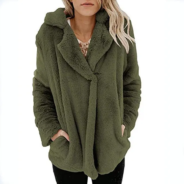 Women's New Cardigan Suit Collar Long Sleeve Plush Top Army Green - Shop at LoveMi