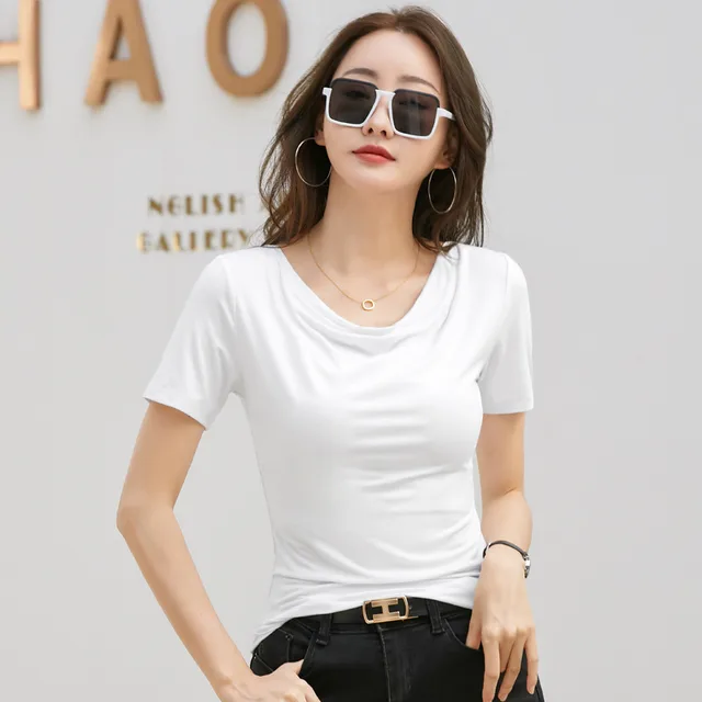 Women's Short sleeved T shirt With Pile Collar White - Shop at LoveMi