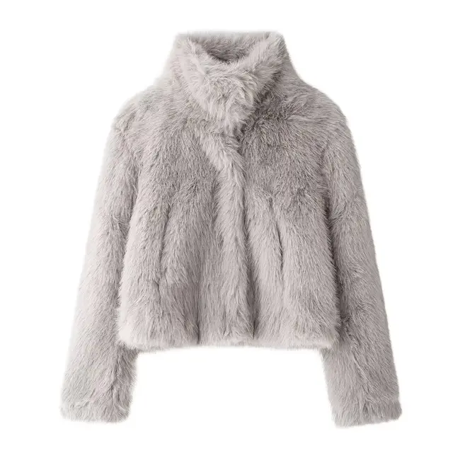 Women's Fashion Simple Leather Fur Coat Light Gray - Shop at LoveMi