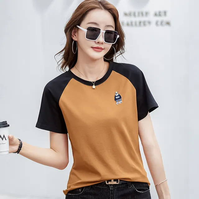 Japanese style Retro Embroidered Bear Loose T shirt Camel - Shop at LoveMi