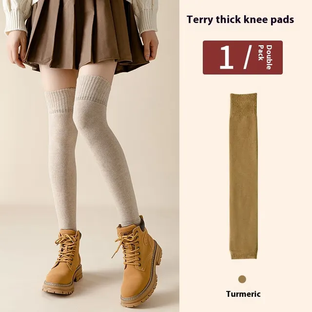 Fleece lined Extra Thick Fluffy Loop Long Knee Pad Foot Sock Turmeric - Shop at LoveMi