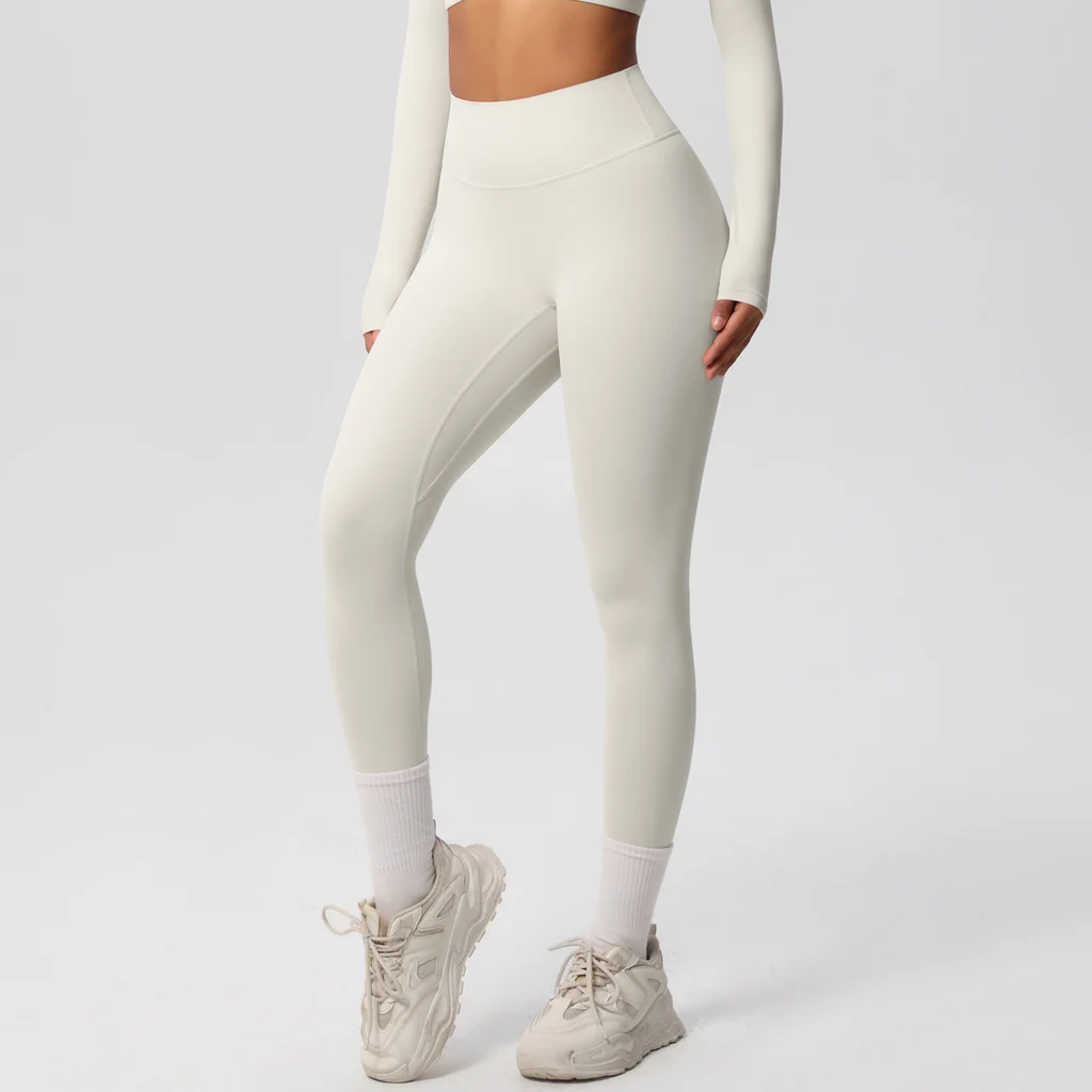 European And American High Waist Nude Feel Skin-friendly Tights Running Sports Fitness - Light Ivory - View 1