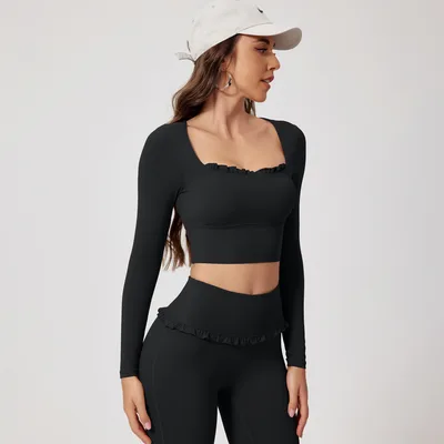 Inch Shadow European And American Quick drying Fitness Sports Long sleeved Top Black - Shop at LoveMi