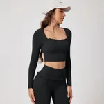 Inch Shadow European And American Quick-drying Fitness Sports Long-sleeved Top - Black