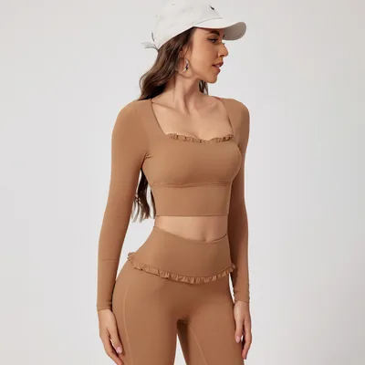 Inch Shadow European And American Quick drying Fitness Sports Long sleeved Top Desert Brown - Shop at LoveMi