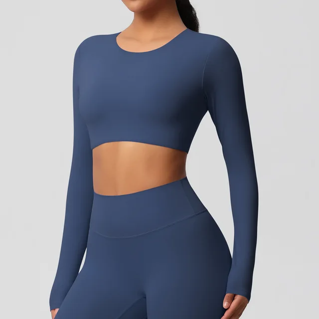 Yoga Clothes Pilates Running Sport Long Sleeve Top Badge Blue - Shop at LoveMi