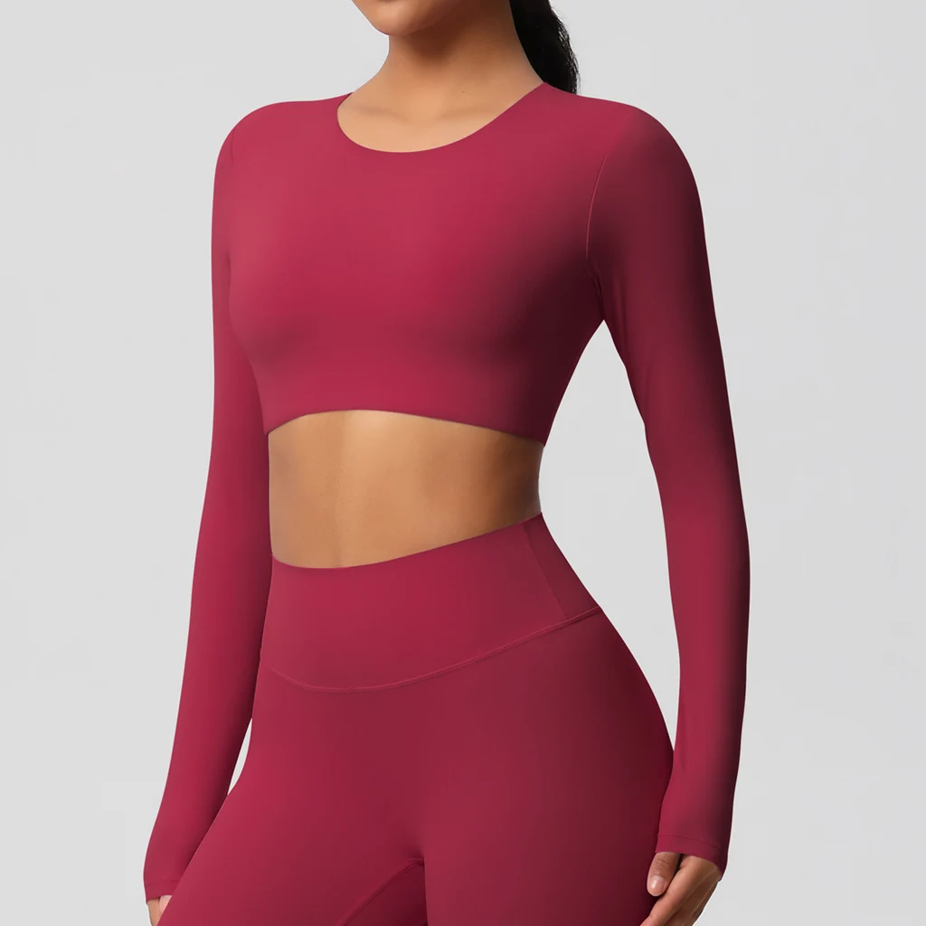 Yoga Clothes Pilates Running Sport Long Sleeve Top - Carmine