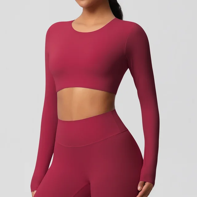 Yoga Clothes Pilates Running Sport Long Sleeve Top Carmine - Shop at LoveMi