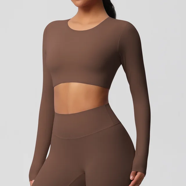 Yoga Clothes Pilates Running Sport Long Sleeve Top Chestnut - Shop at LoveMi