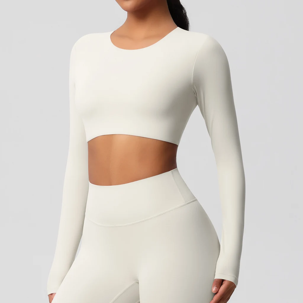 Yoga Clothes Pilates Running Sport Long Sleeve Top - Light Ivory
