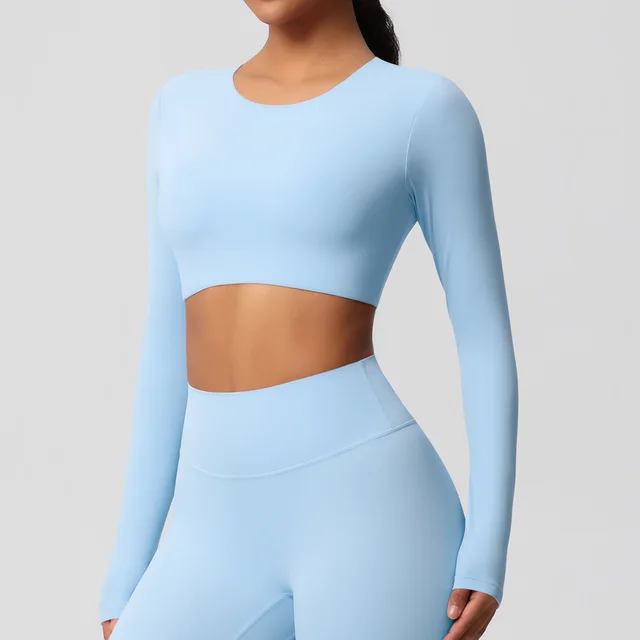 Yoga Clothes Pilates Running Sport Long Sleeve Top Sky Blue - Shop at LoveMi