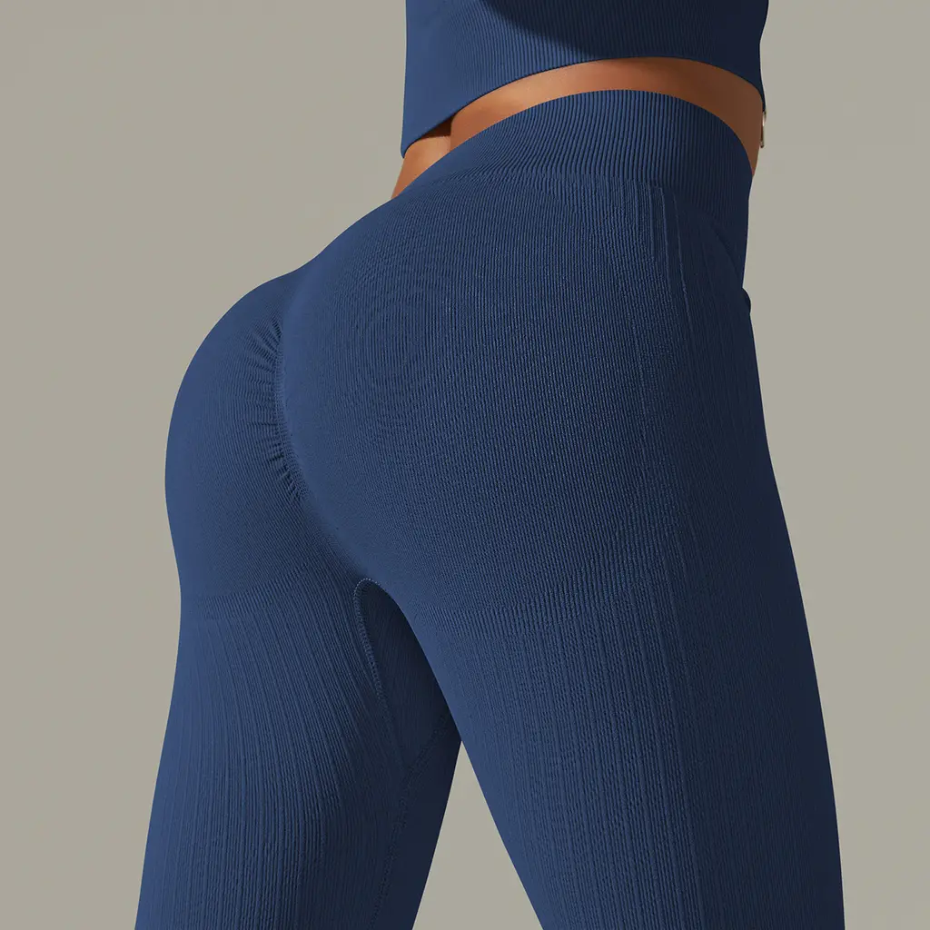 Pure Colour Tight Striped High Waist Yoga Sports Running Fitness Pants - 9310 Dark Blue Trousers