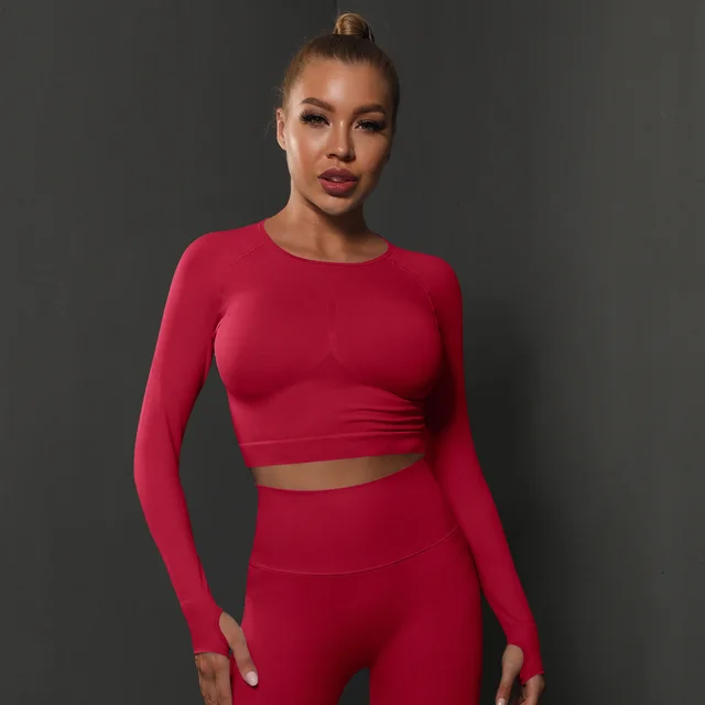 Seamless Knitted Solid Color Peach Tight Top Bright Red - Shop at LoveMi