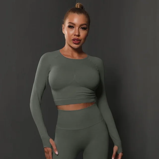 Seamless Knitted Solid Color Peach Tight Top Dark Gray - Shop at LoveMi
